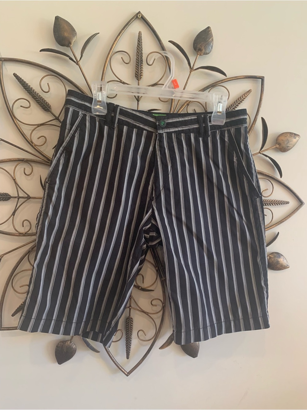 Hugo Boss Black Bermuda Shorts with White Vertical Stripes